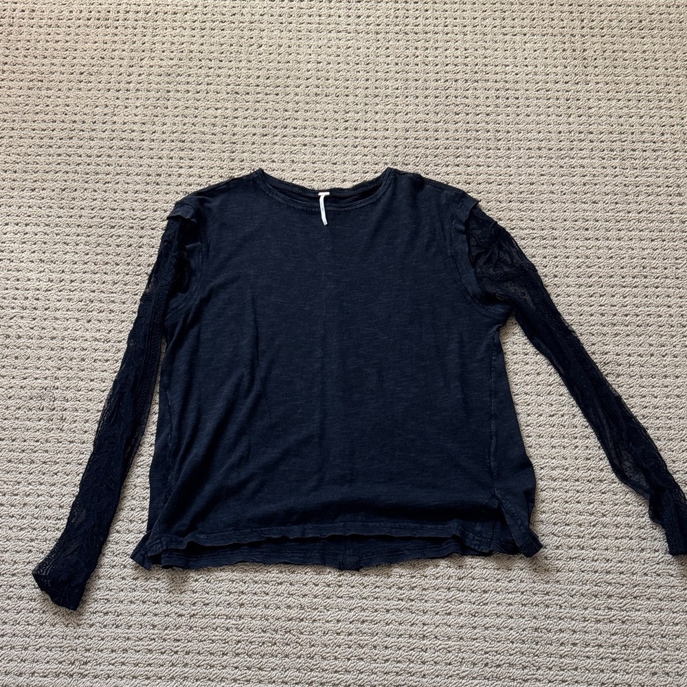 Free People Black Long Sleeve Top